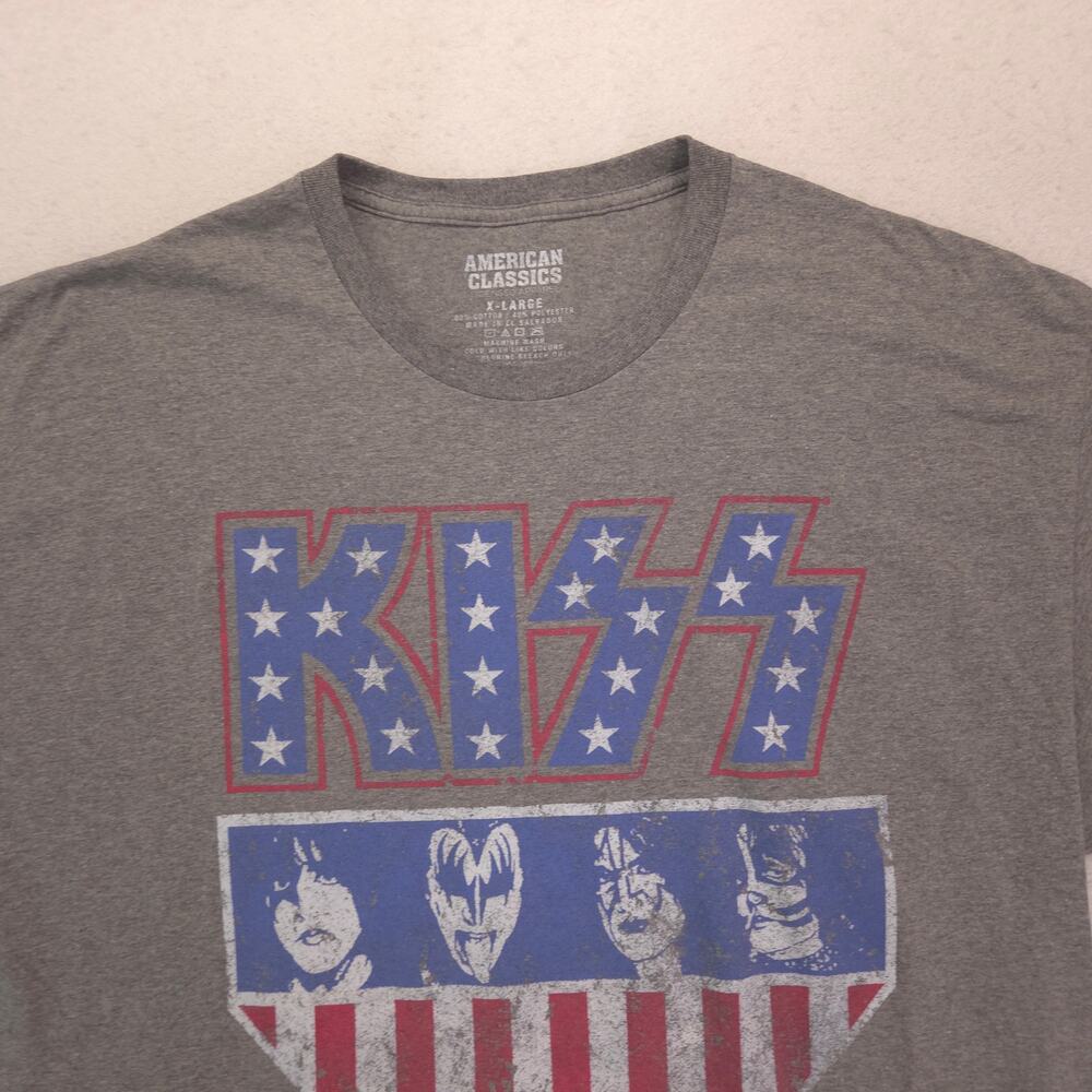 Kiss Band Graphic Short Sleeve Crew Neck T Shirt Mens Size Extra Large XL Gray